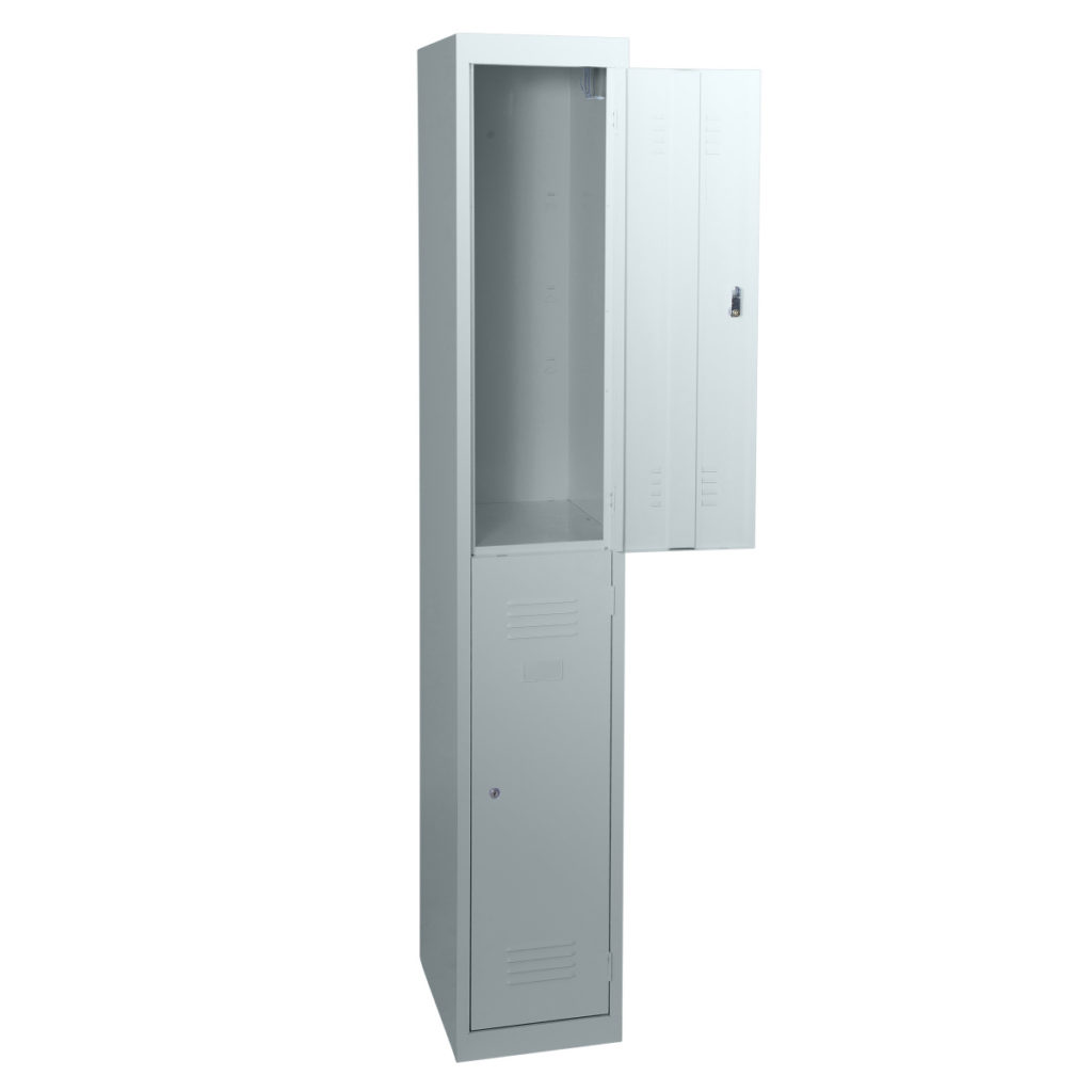 silver grey 2 door steel lockers open