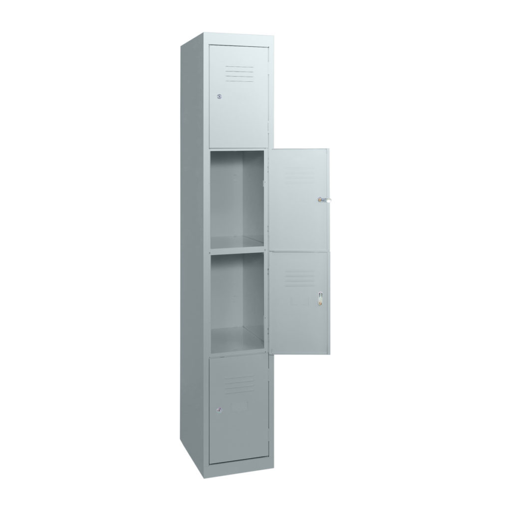 silver grey 4 door steel lockers open