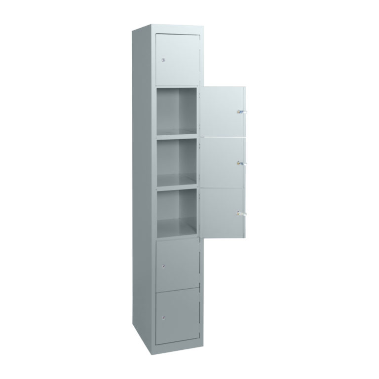 silver grey 6 door steel lockers open