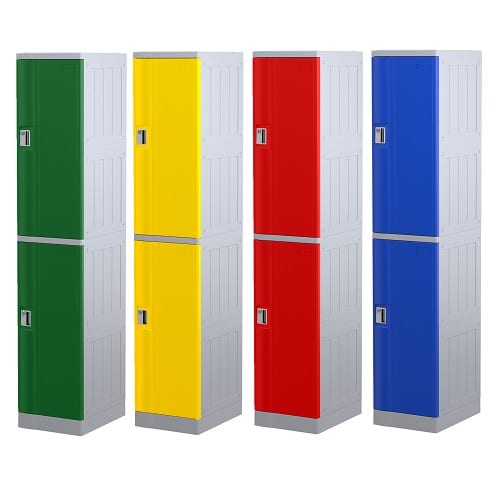 green, yellow, red and blue door abs plastic lockers